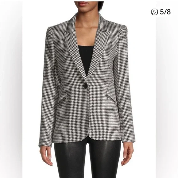 L'AGENCE Candra Zip Pocket Houndstooth Check Blazer - Picture 1 of 13